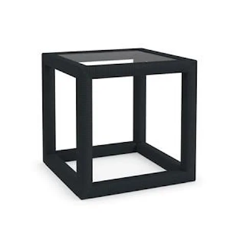 Rattan End Table with Glass Top